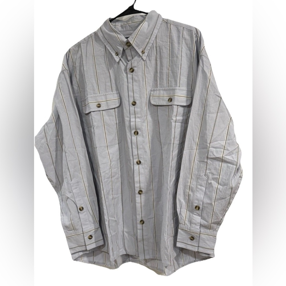 New Mad Happy Boxy Long Sleeve Button Down Blue-Stripes | Size Small Unisex